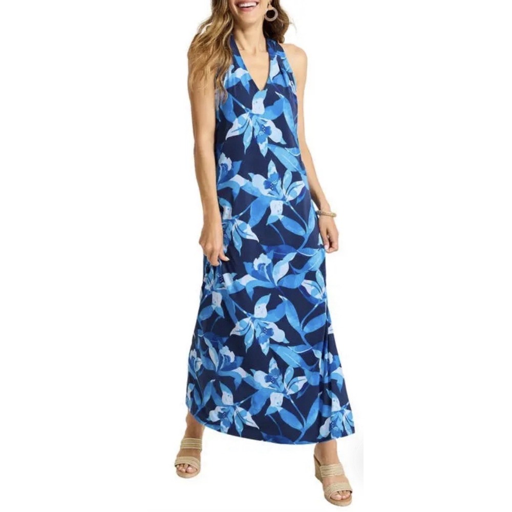 NWT Tommy Bahama Sandy Seaside Brights Floral Blue Maxi Dress Size S Resortwear